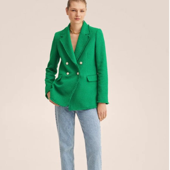 NEW NWT Mango Slim-fit suit blazer Green XS Extra Small Tweed Bucle - Picture 1 of 16